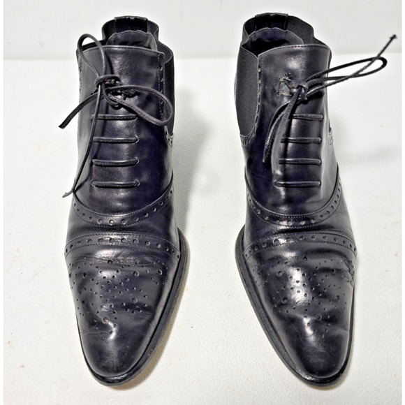 Via Spiga Black Leather Pointed Toe Oxford Wing Tips Heels Shoes 8 AA Made Italy - Picture 3 of 10